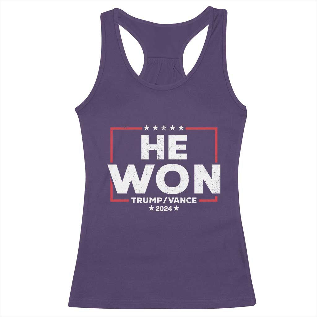 Trump He Won 2024 Racerback Tank Top The 47th US President Trump Vance TS11 Purple Print Your Wear