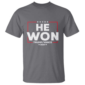 Trump He Won 2024 T Shirt The 47th US President Trump Vance TS11 Charcoal Print Your Wear