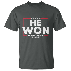 Trump He Won 2024 T Shirt The 47th US President Trump Vance TS11 Dark Heather Print Your Wear