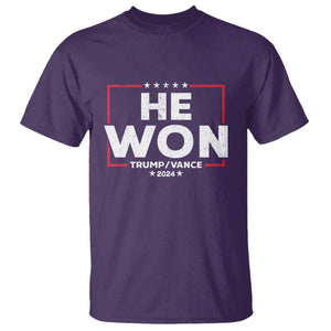 Trump He Won 2024 T Shirt The 47th US President Trump Vance TS11 Purple Print Your Wear