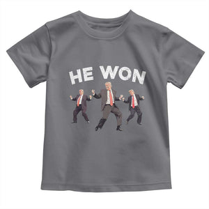 Funny Trump He Won 2024 Baby Shirt Trump Dances The 47th US President TS11 Charcoal Print Your Wear