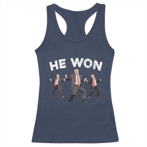 Funny Trump He Won 2024 Racerback Tank Top Trump Dances The 47th US President TS11 Navy Print Your Wear