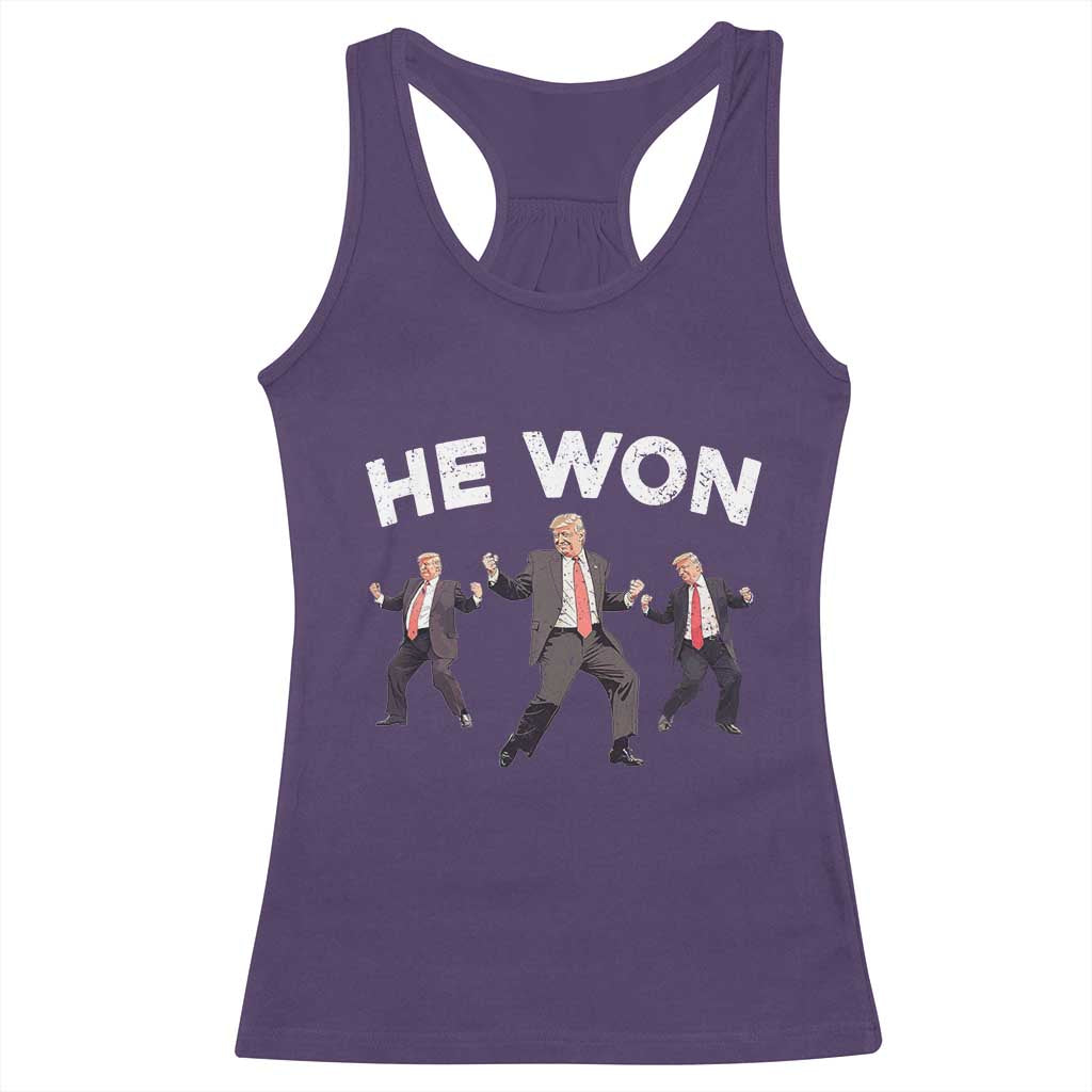 Funny Trump He Won 2024 Racerback Tank Top Trump Dances The 47th US President TS11 Purple Print Your Wear
