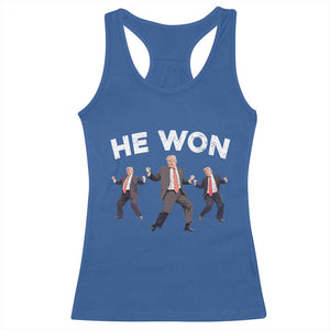 Funny Trump He Won 2024 Racerback Tank Top Trump Dances The 47th US President TS11 Royal Blue Print Your Wear