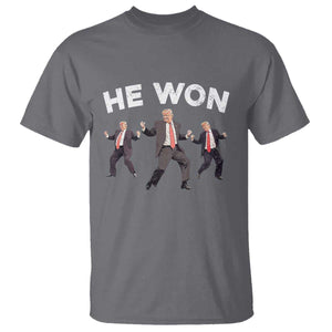 Funny Trump He Won 2024 T Shirt Trump Dances The 47th US President TS11 Charcoal Print Your Wear
