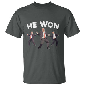 Funny Trump He Won 2024 T Shirt Trump Dances The 47th US President TS11 Dark Heather Print Your Wear