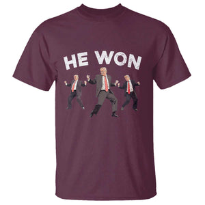 Funny Trump He Won 2024 T Shirt Trump Dances The 47th US President TS11 Maroon Print Your Wear