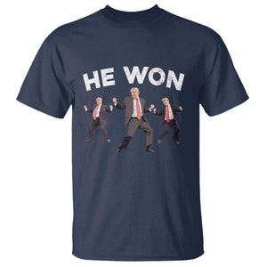 Funny Trump He Won 2024 T Shirt Trump Dances The 47th US President TS11 Navy Print Your Wear