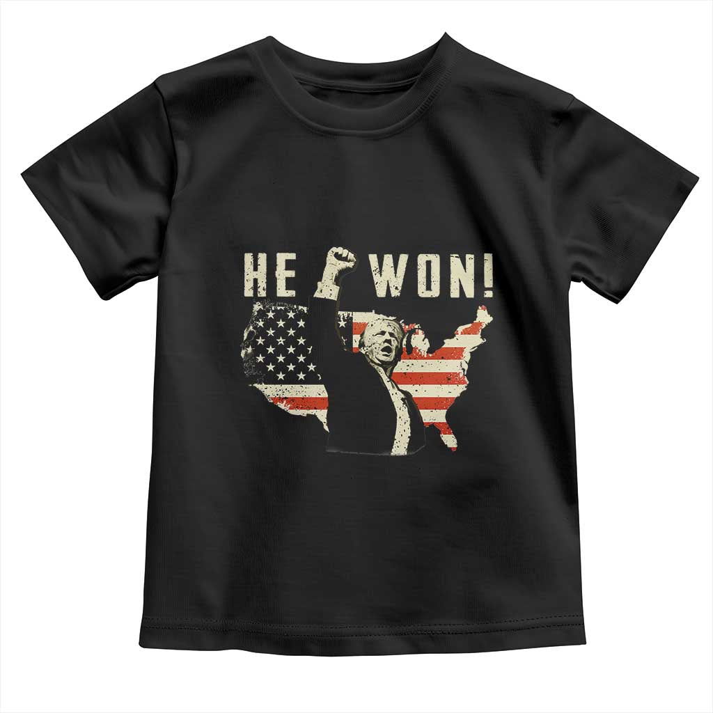 Trump He Won 2024 Baby Shirt The 47th US President Vintage American Flag TS11 Black Print Your Wear
