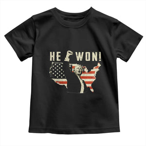 Trump He Won 2024 Baby Shirt The 47th US President Vintage American Flag TS11 Black Print Your Wear