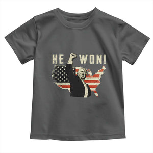Trump He Won 2024 Baby Shirt The 47th US President Vintage American Flag TS11 Dark Heather Print Your Wear