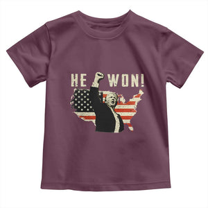 Trump He Won 2024 Baby Shirt The 47th US President Vintage American Flag TS11 Maroon Print Your Wear