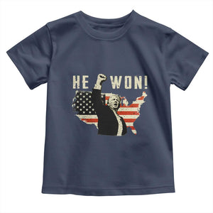 Trump He Won 2024 Baby Shirt The 47th US President Vintage American Flag TS11 Navy Print Your Wear