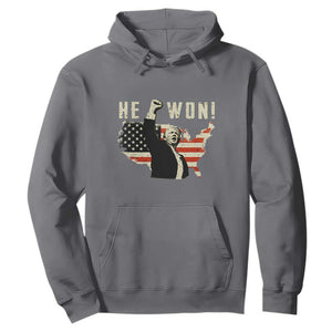 Trump He Won 2024 Hoodie The 47th US President Vintage American Flag TS11 Charcoal Print Your Wear