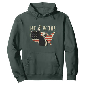Trump He Won 2024 Hoodie The 47th US President Vintage American Flag TS11 Dark Forest Green Print Your Wear