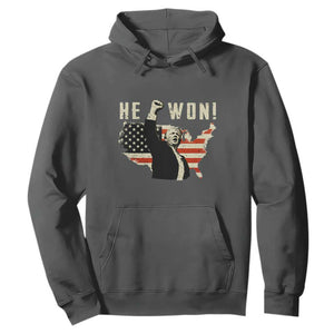 Trump He Won 2024 Hoodie The 47th US President Vintage American Flag TS11 Dark Heather Print Your Wear