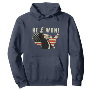 Trump He Won 2024 Hoodie The 47th US President Vintage American Flag TS11 Navy Print Your Wear