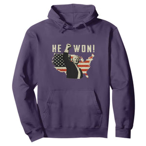 Trump He Won 2024 Hoodie The 47th US President Vintage American Flag TS11 Purple Print Your Wear