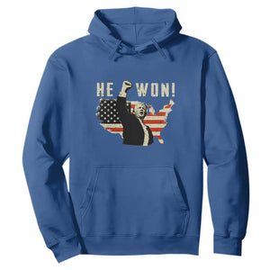 Trump He Won 2024 Hoodie The 47th US President Vintage American Flag TS11 Royal Blue Print Your Wear
