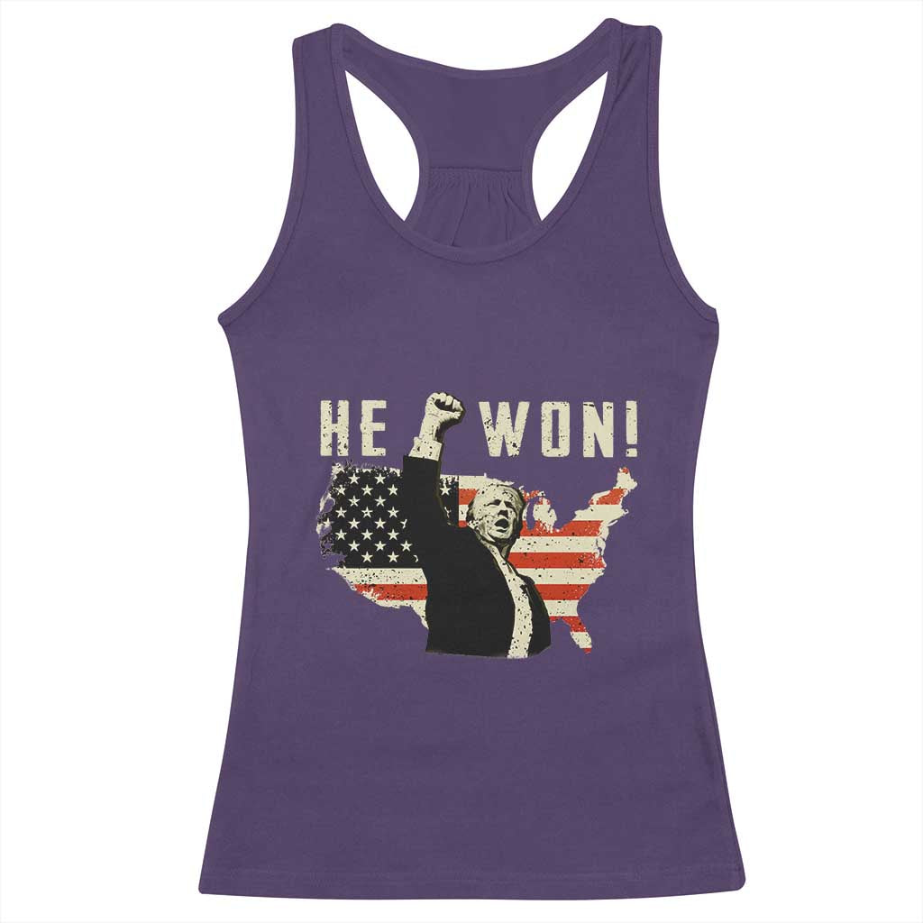 Trump He Won 2024 Racerback Tank Top The 47th US President Vintage American Flag TS11 Purple Print Your Wear