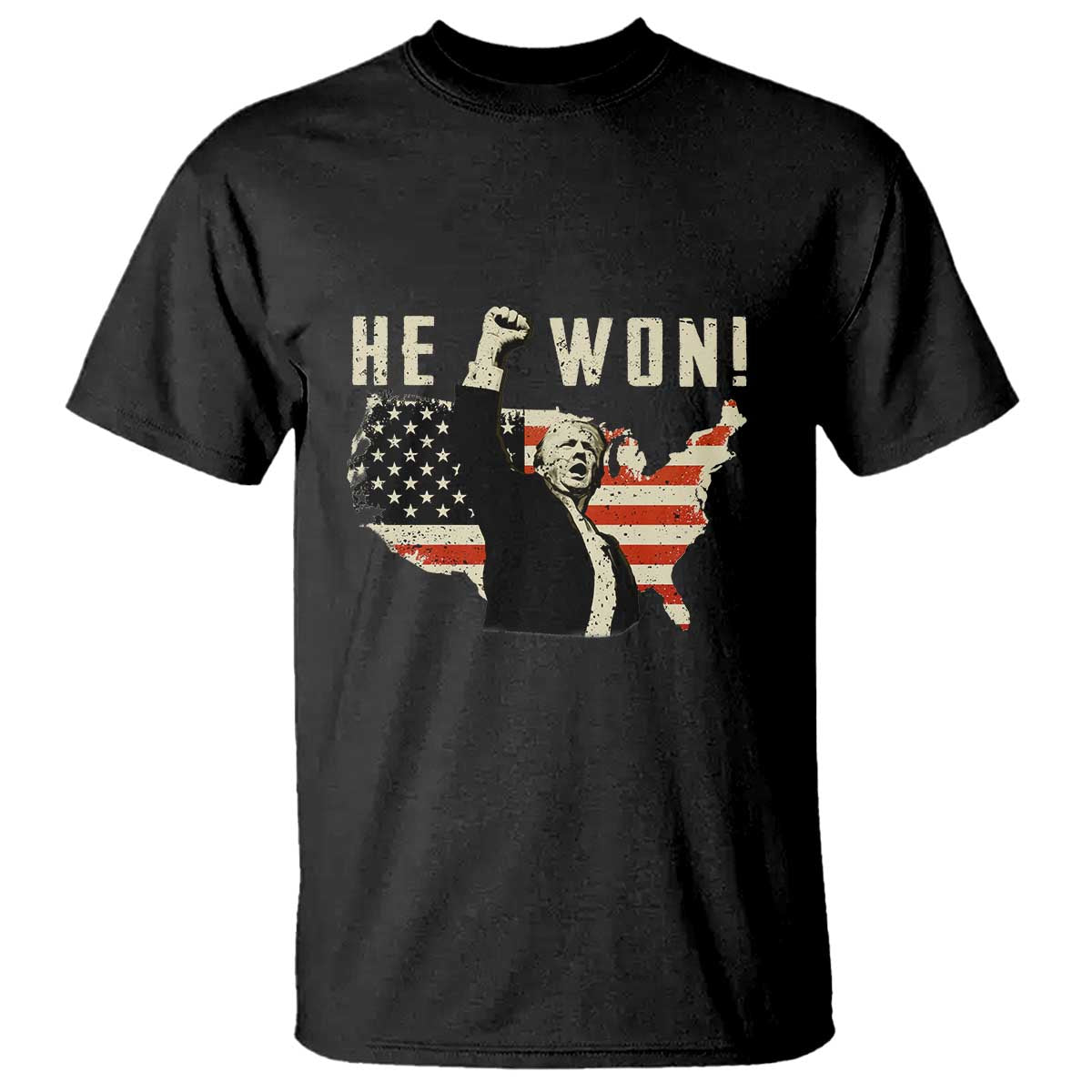 Trump He Won 2024 T Shirt The 47th US President Vintage American Flag TS11 Black Print Your Wear