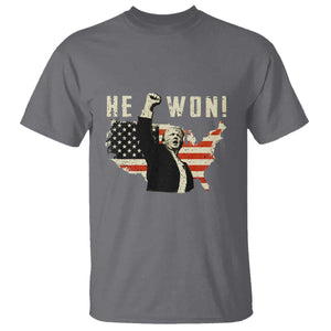 Trump He Won 2024 T Shirt The 47th US President Vintage American Flag TS11 Charcoal Print Your Wear