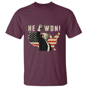Trump He Won 2024 T Shirt The 47th US President Vintage American Flag TS11 Maroon Print Your Wear
