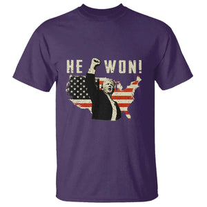 Trump He Won 2024 T Shirt The 47th US President Vintage American Flag TS11 Purple Print Your Wear
