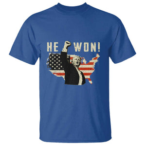 Trump He Won 2024 T Shirt The 47th US President Vintage American Flag TS11 Royal Blue Print Your Wear