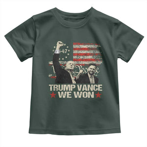 Trump Vance We Won 2024 Baby Shirt The 47th US President Betsy American Flag TS11 Dark Forest Green Print Your Wear