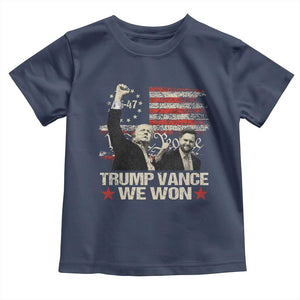 Trump Vance We Won 2024 Baby Shirt The 47th US President Betsy American Flag TS11 Navy Print Your Wear