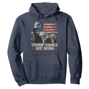 Trump Vance We Won 2024 Hoodie The 47th US President Betsy American Flag TS11 Navy Print Your Wear
