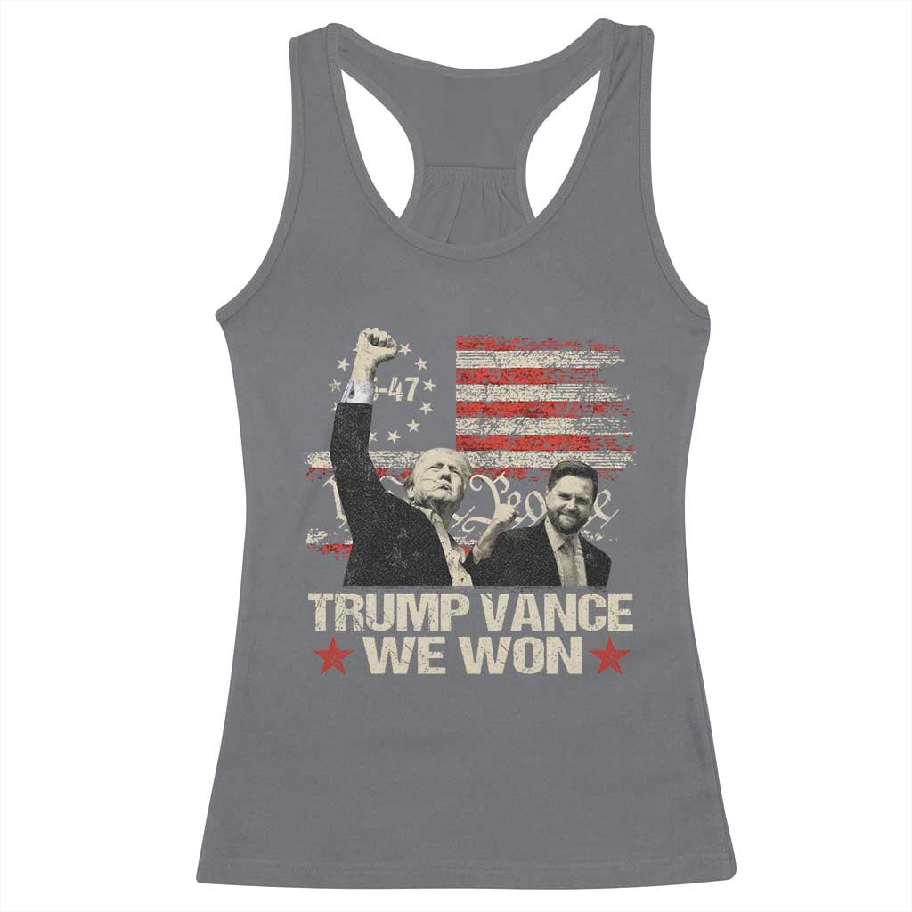 Trump Vance We Won 2024 Racerback Tank Top The 47th US President Betsy American Flag TS11 Charcoal Print Your Wear