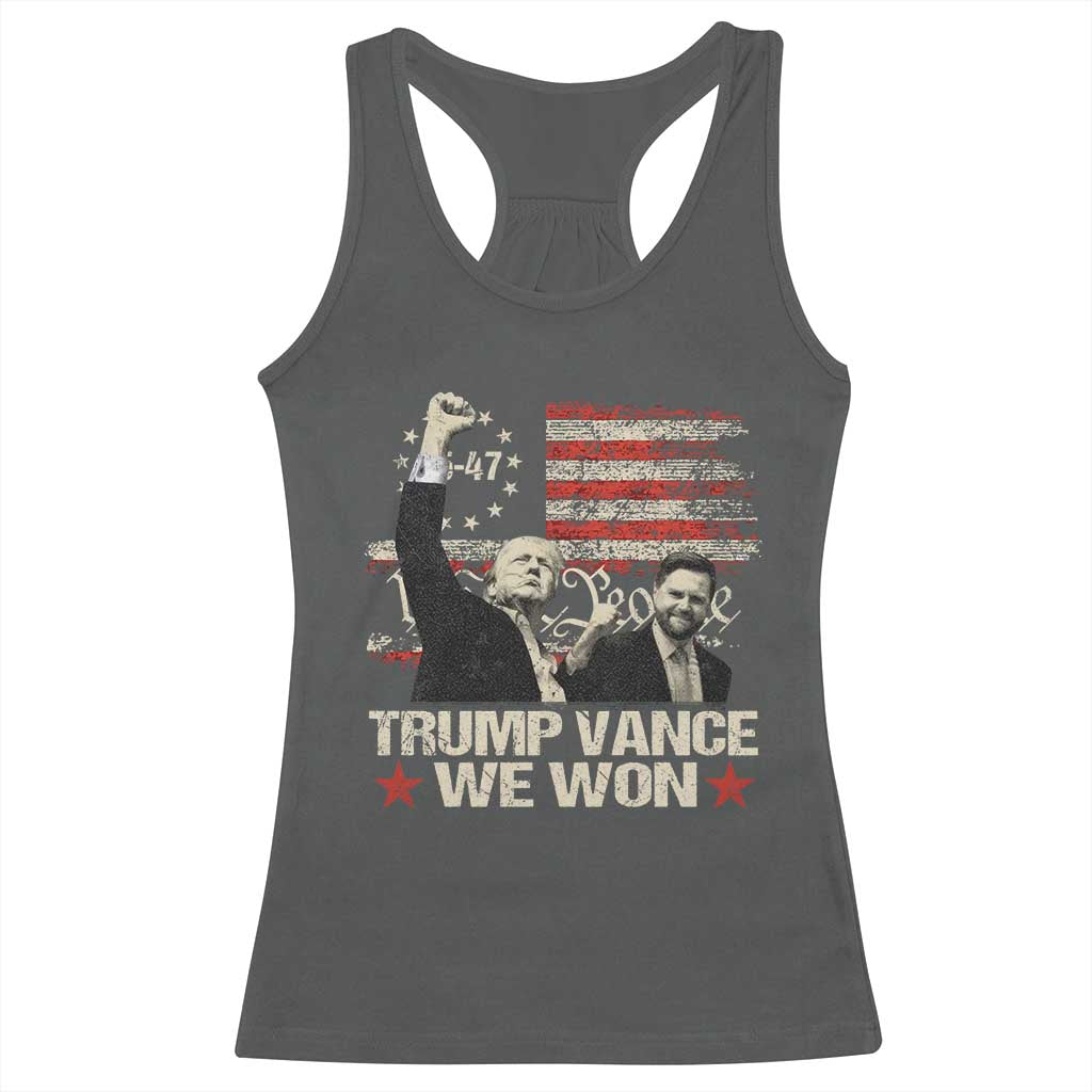 Trump Vance We Won 2024 Racerback Tank Top The 47th US President Betsy American Flag TS11 Dark Heather Print Your Wear