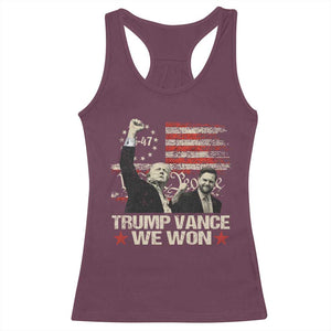 Trump Vance We Won 2024 Racerback Tank Top The 47th US President Betsy American Flag TS11 Maroon Print Your Wear