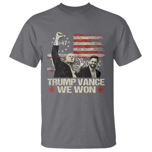 Trump Vance We Won 2024 T Shirt The 47th US President Betsy American Flag TS11 Charcoal Print Your Wear