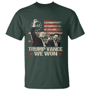 Trump Vance We Won 2024 T Shirt The 47th US President Betsy American Flag TS11 Dark Forest Green Print Your Wear