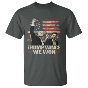 Trump Vance We Won 2024 T Shirt The 47th US President Betsy American Flag TS11 Dark Heather Print Your Wear