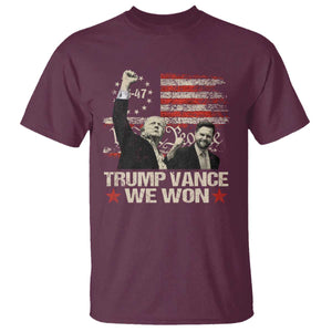 Trump Vance We Won 2024 T Shirt The 47th US President Betsy American Flag TS11 Maroon Print Your Wear