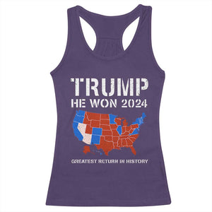 Trump He Won 2024 Racerback Tank Top Greatest Return In History American Flag The 47th US President TS11 Purple Print Your Wear