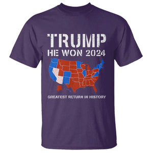 Trump He Won 2024 T Shirt Greatest Return In History American Flag The 47th US President TS11 Purple Print Your Wear
