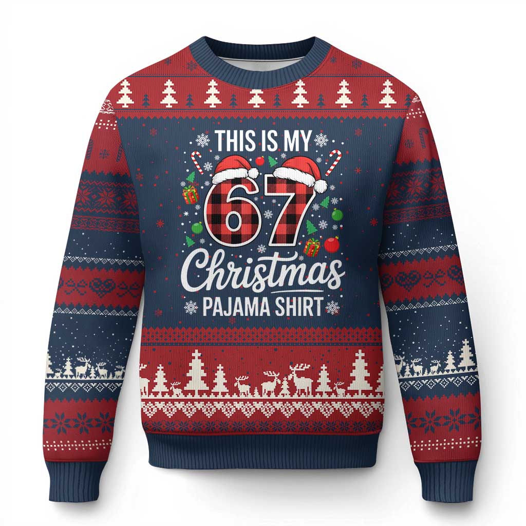 This Is My 67 Xmas Pajama Ugly Christmas Sweater Six Seven Meme Xmas TS11 Navy Red Print Your Wear