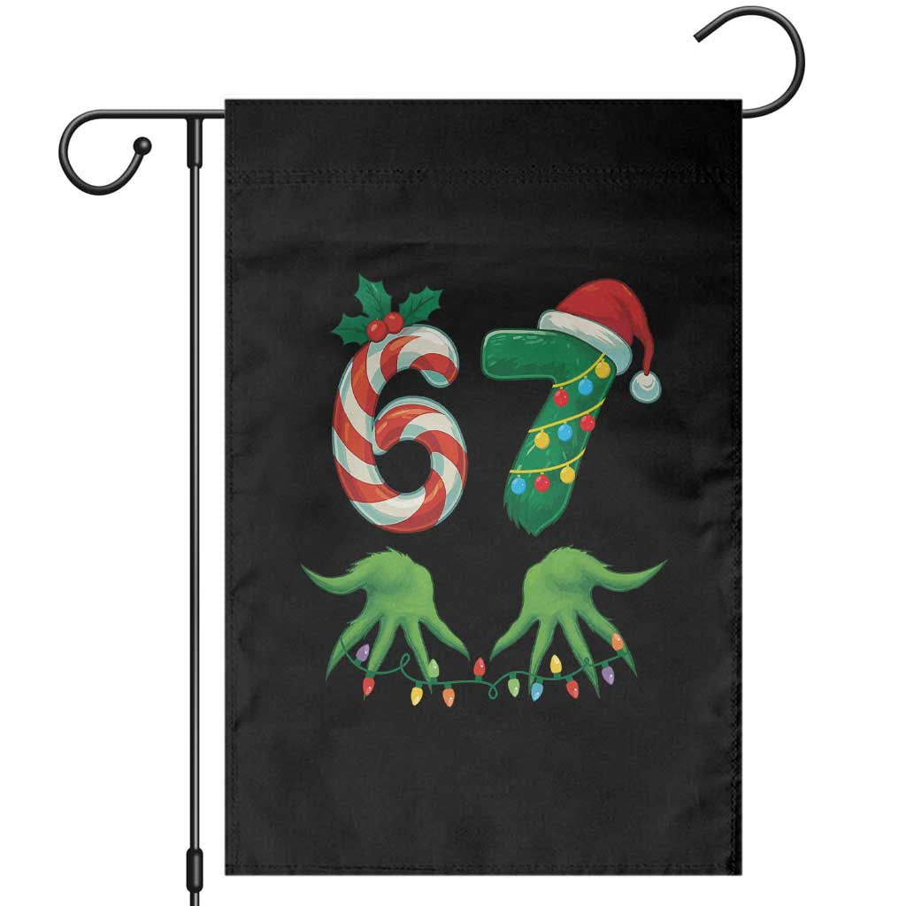 Funny Six Seven Christmas 67 Meme Gen Alpha Slang Elf Hands Garden Flag TS11 Black Print Your Wear