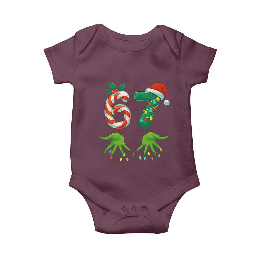 Funny Six Seven Christmas 67 Meme Gen Alpha Slang Elf Hands Baby Onesie TS11 Maroon Print Your Wear