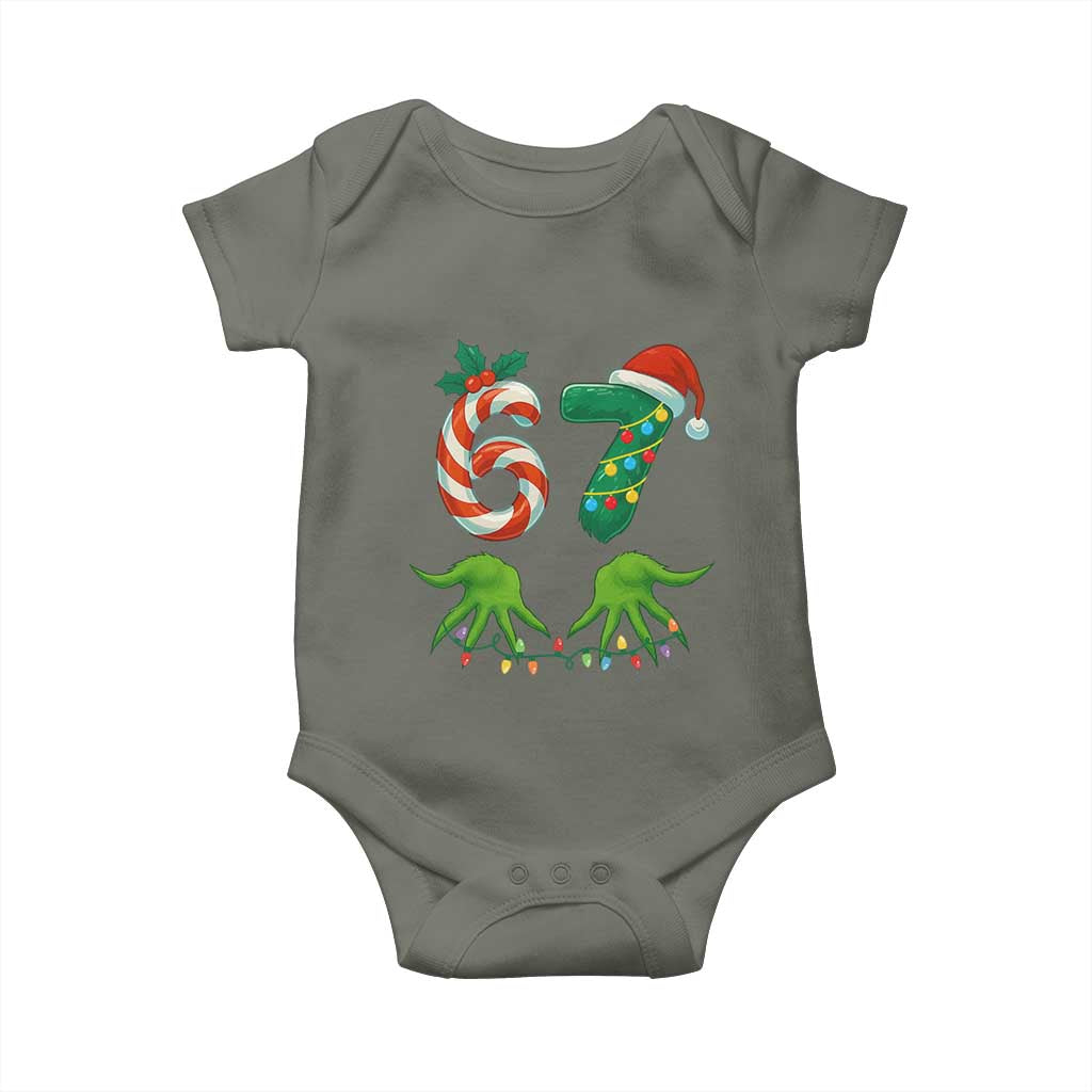 Funny Six Seven Christmas 67 Meme Gen Alpha Slang Elf Hands Baby Onesie TS11 Military Green Print Your Wear