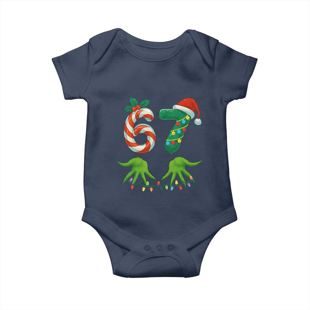 Funny Six Seven Christmas 67 Meme Gen Alpha Slang Elf Hands Baby Onesie TS11 Navy Print Your Wear