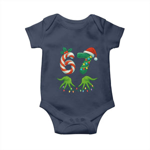 Funny Six Seven Christmas 67 Meme Gen Alpha Slang Elf Hands Baby Onesie TS11 Navy Print Your Wear