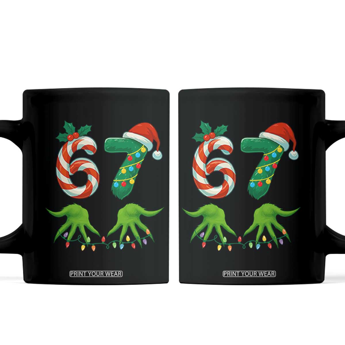 Funny Six Seven Christmas 67 Meme Gen Alpha Slang Elf Hands Coffee Mug TS11 Black Print Your Wear