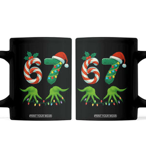 Funny Six Seven Christmas 67 Meme Gen Alpha Slang Elf Hands Coffee Mug TS11 Black Print Your Wear