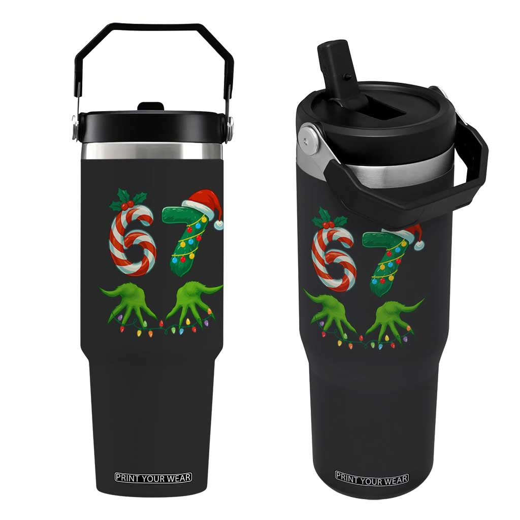 Funny Six Seven Christmas 67 Meme Gen Alpha Slang Elf Hands Flip Straw Tumbler TS11 One Size: 30 oz Black Print Your Wear